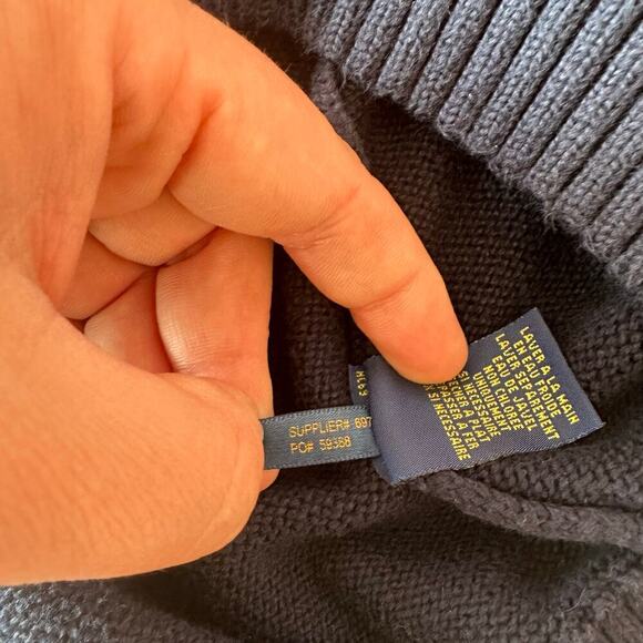 Polo Ralph Lauren Button Up Collar Knit Sweater Size L Navy Blue 100% Cotton - Picture 7 of 7